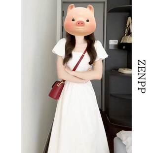miu系初恋白月光白色连衣裙女夏清纯古早日杂独特掐腰裙子小个子