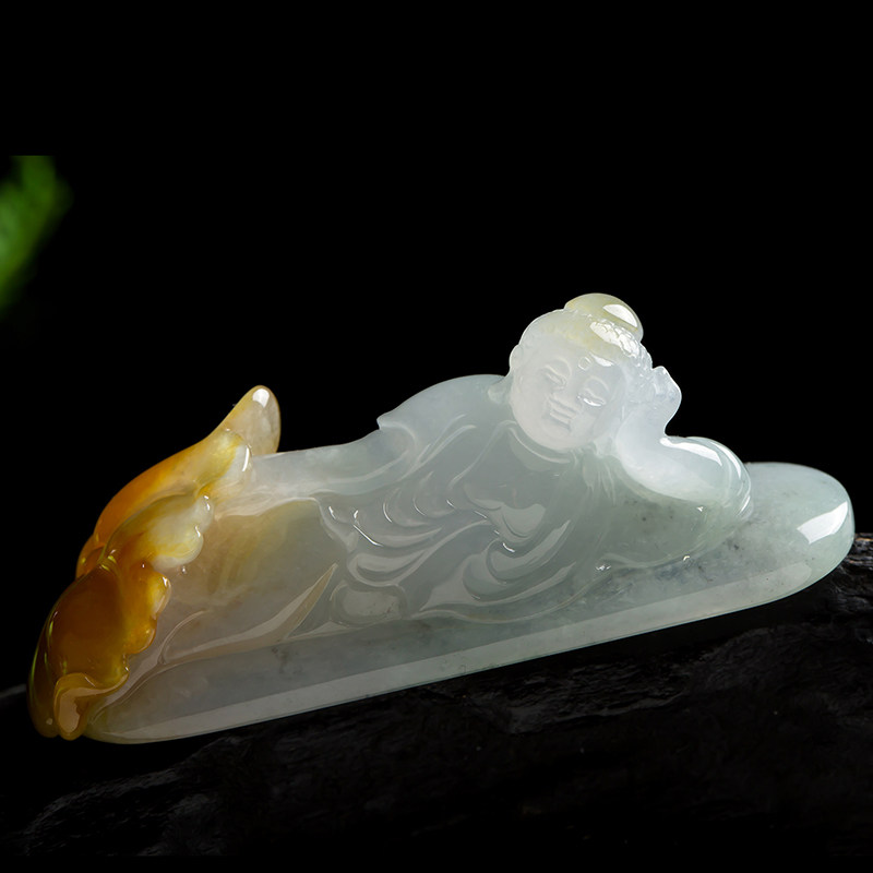 常万停工作室作品 得玉旺翡翠 冰糯种卧佛 40.67g