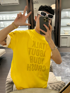 【陈发财】FA CAI小领口黄色短袖T恤夏季新款美式复古小众潮牌宽