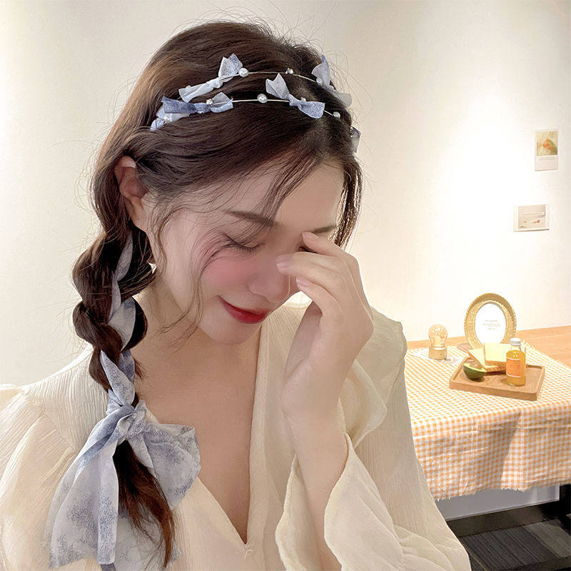 韩国超仙蝴蝶结绑带手工编织发带甜美复古简约度假风草编发箍新