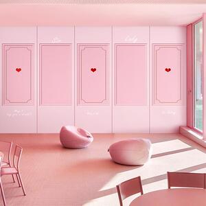 北欧粉色心形几何石膏线方框背景墙壁纸网红餐厅奶茶甜品店3d墙纸