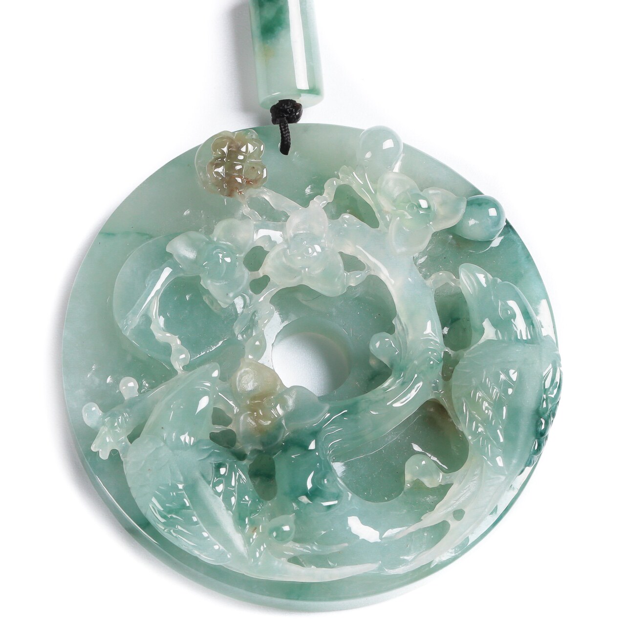 [源头好货--四会]翡翠a货翡翠精雕花开富贵吊坠67.87g