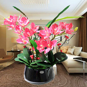 仿真花手感大蕙兰花套装盆景家居客厅装饰花餐桌茶几花艺摆件假花