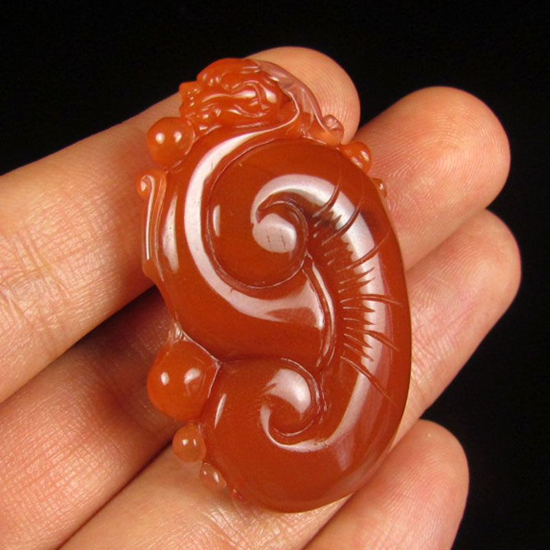 【即刻拍】13.53克 樱桃红南红玛瑙雕 如意挂件