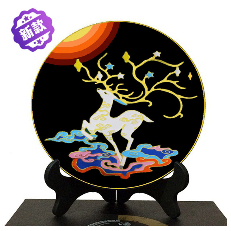 热销沙画定制 手工制作_吉祥鹿金丝彩沙画手工制作特色礼品定制掐丝画