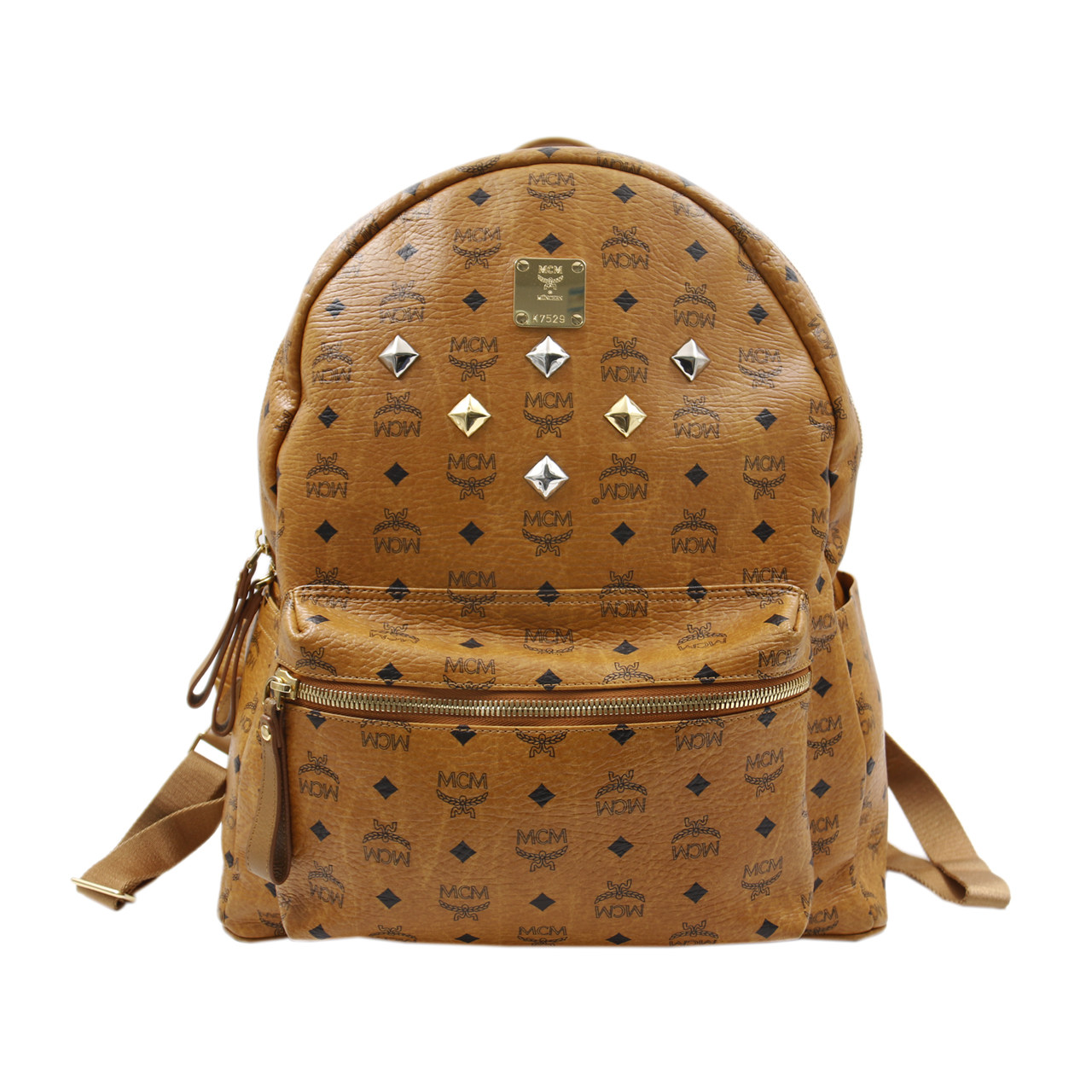 [9.0新]mcm男士双肩包pu经典标志铆钉装饰stark系列双背包黄色