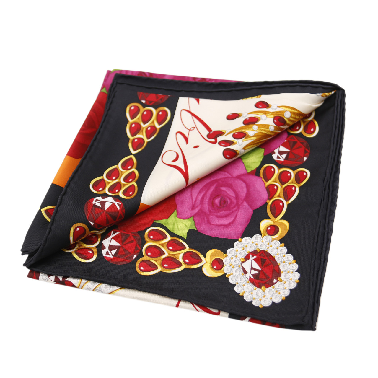 [9.9新]卡地亚cartier女士丝巾黑边大花图案90cm*90cm大方巾