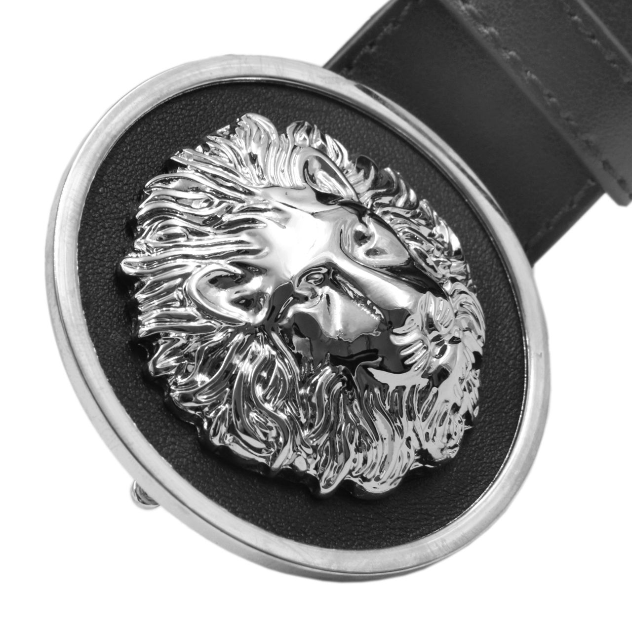 [9.9新]范思哲versace男士腰带银色狮子头扣黑色牛皮腰带100码