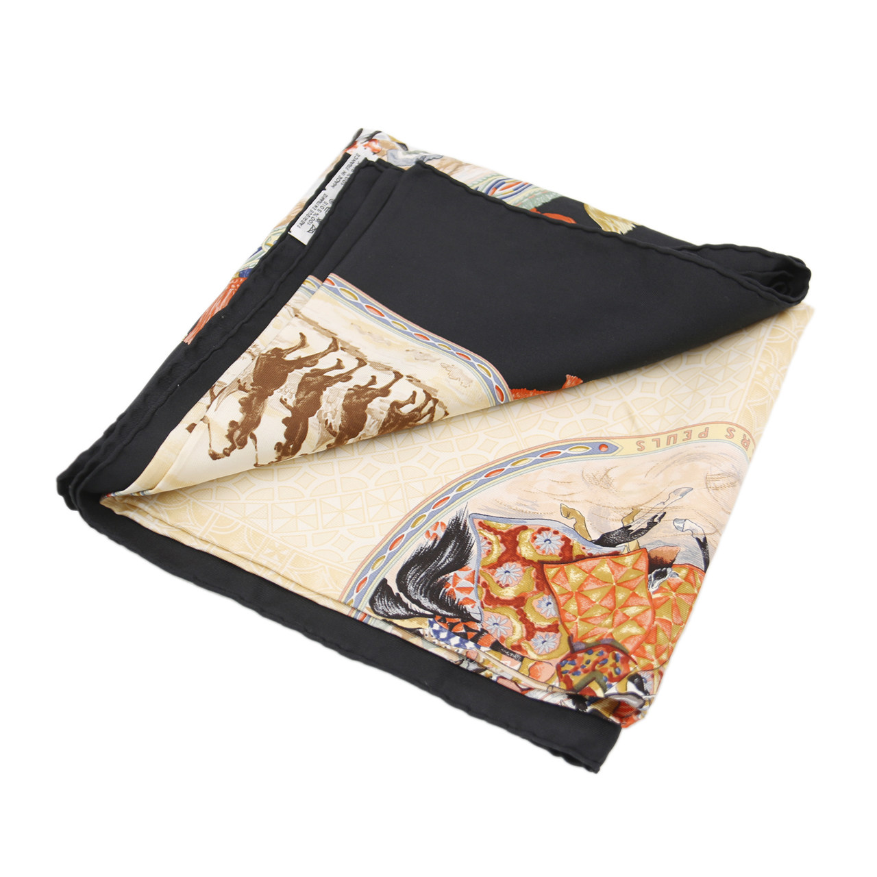 [9.8新]卡地亚cartier女士丝巾黑边发骑士图案90cm*90cm大方巾