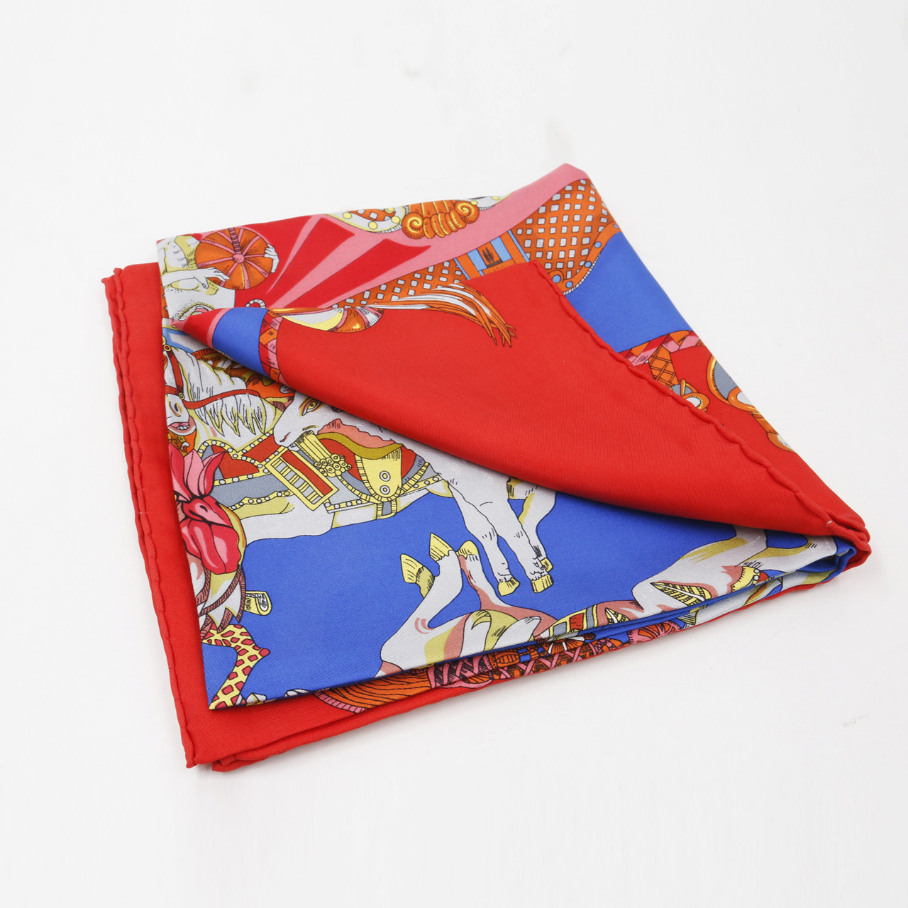 [9.9新]爱马仕hermes女士围巾红色桑蚕丝动物图案方巾