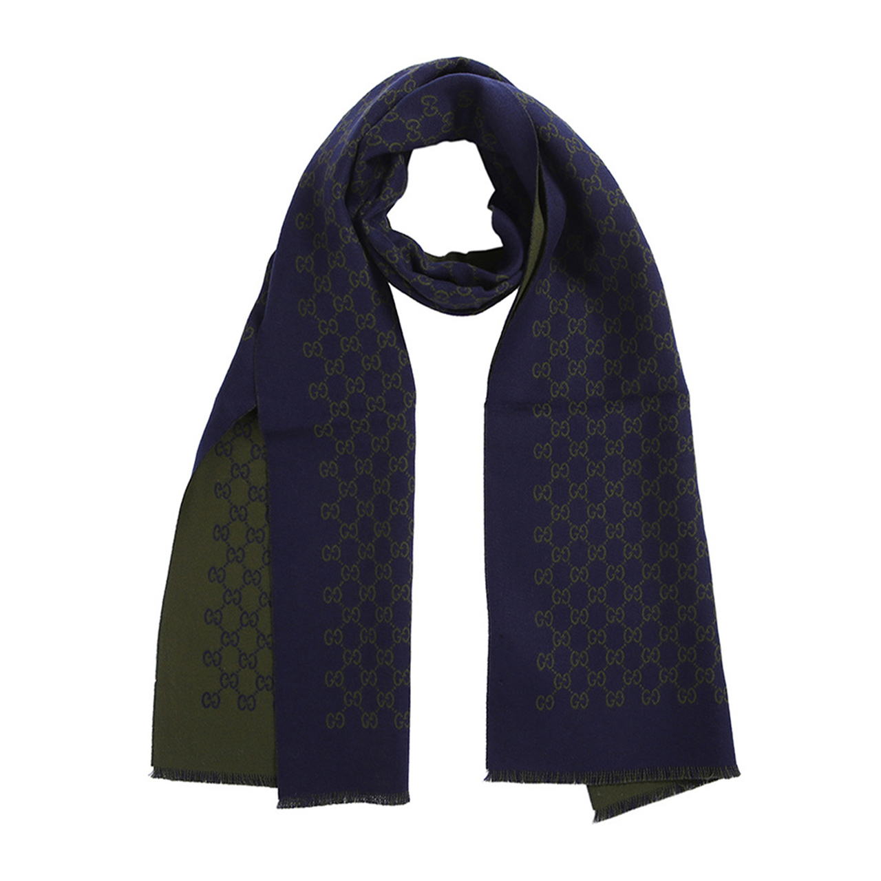 [9.9新]古驰gucci男士围巾蓝色绿色双面羊毛围巾