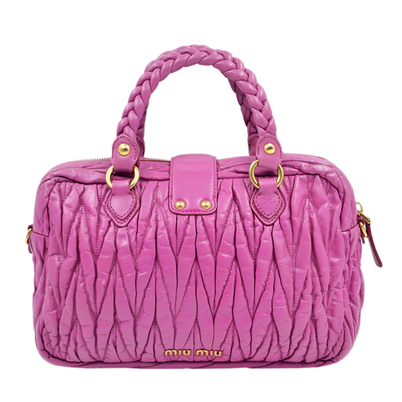 [9.0新]缪缪miumiu女士手提包单肩包玫红色褶皱皮肩背包