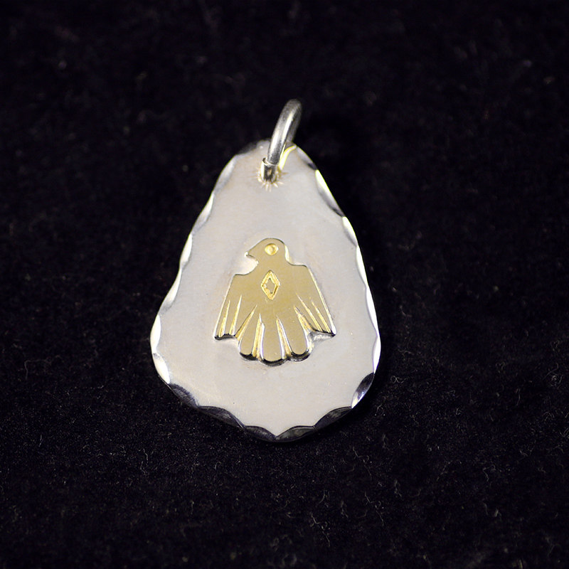 一休高桥吾郎925纯银切边饼子镶雷鸟印台吊坠切边银饼