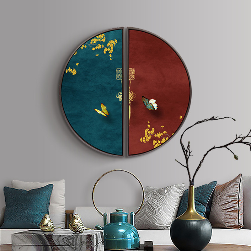 半圆形挂画新中式创意装饰画中国风壁画玄关餐厅背景墙画现代客厅_5折