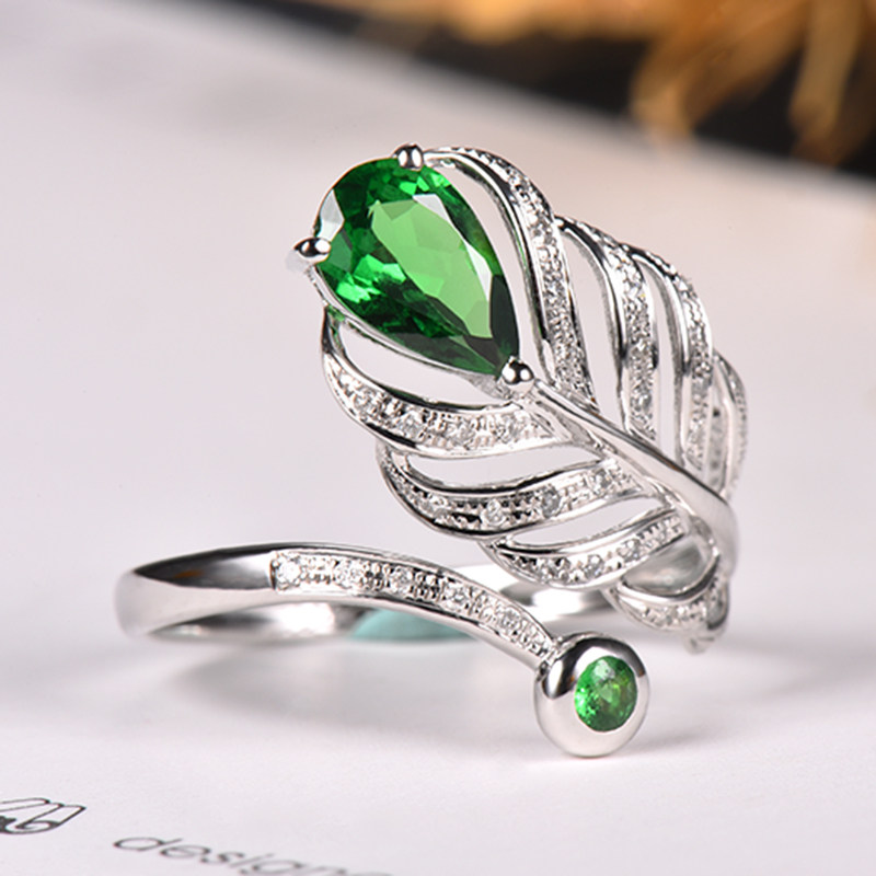 0.81ct 18k金沙弗莱羽毛造型戒指 颜色靓 晶体干净 18750