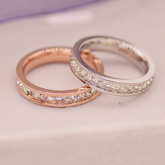 韩版新款简约气质单排钻18K玫瑰金食指戒结婚求婚戒指女饰品指环
