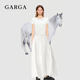 GARGA法式气质针织拼接白色短袖连衣裙女高级感仙女裙度假风长裙