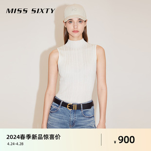 Miss Sixty2024春季新款桑蚕丝针织背心女半高领无袖修身外穿内搭