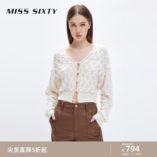 Miss Sixty针织衫女气质V领开衫短款软糯羊毛混纺毛衣温柔百搭