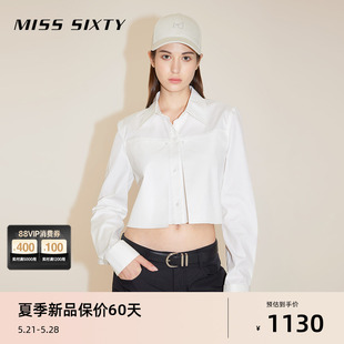 Miss Sixty2024春季新款衬衫女长袖polo领设计感白色短款休闲百搭