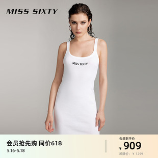 Miss Sixty2024夏季新款针织连衣裙女U形领无袖修身背心裙显瘦