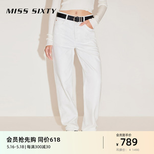 Miss Sixty2024春季新款牛仔裤女高腰九分直筒裤白色百搭休闲通勤