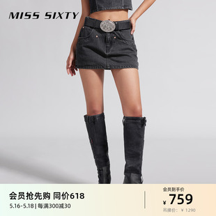 Miss Sixty2024夏季新款牛仔短裤女裙裤辣妹风设计感拼裁小众百搭