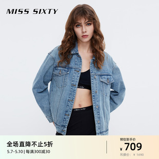 Miss Sixty牛仔外套女polo领宽松休闲美式复古街头工装风设计感