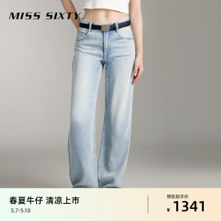 Miss Sixty2024夏季新款牛仔裤女含天丝复古磨白直筒裤休闲风百搭