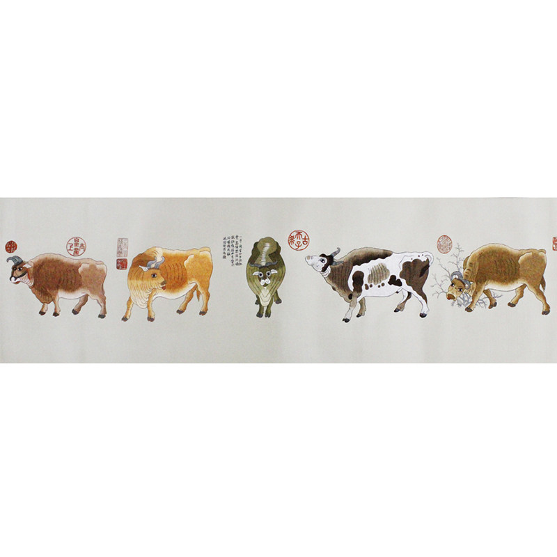 手工刺绣精品五牛图 开封汴绣装饰画名画 特色工艺品礼品