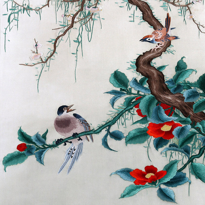 国家非遗 纯手工刺绣工艺品 玄关走廊 汴绣花鸟