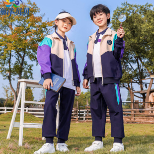 小学生校服三件套装春秋季儿童运动服蓝紫色幼儿园园服一年级班服