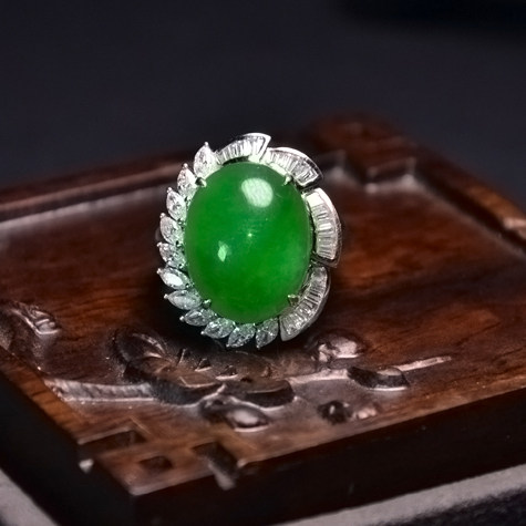 后妹天然 a货翡翠 18k金镶满色女戒 国检证书 支持复检