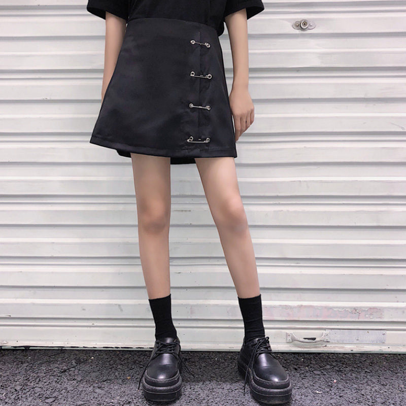 原宿风韩国ulzzang别针装饰百搭开衩半身短裙学生黑色包臀裙夏潮在类目 女装/女士精品, 半身裙中 - 来自Buy2taobao.com提供专业的淘宝代购服务