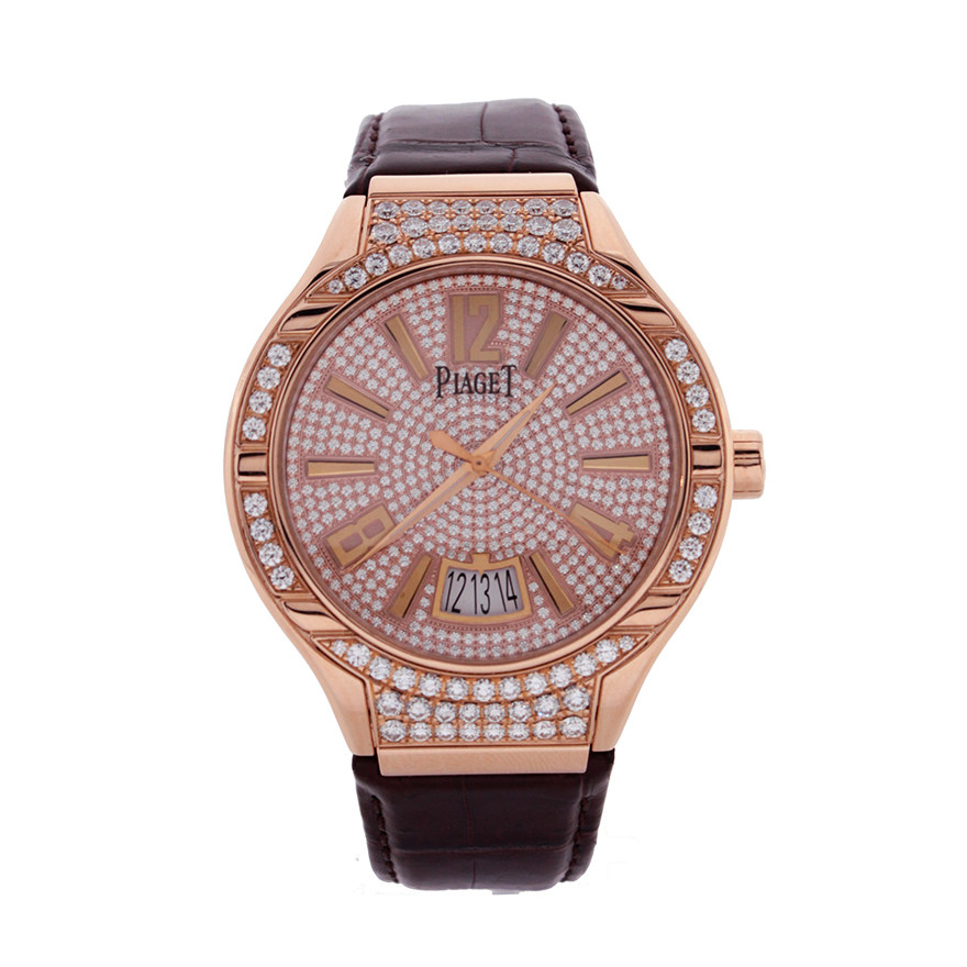 [9.5新]伯爵piaget 18k玫瑰金原镶钻自动机械男表r5178