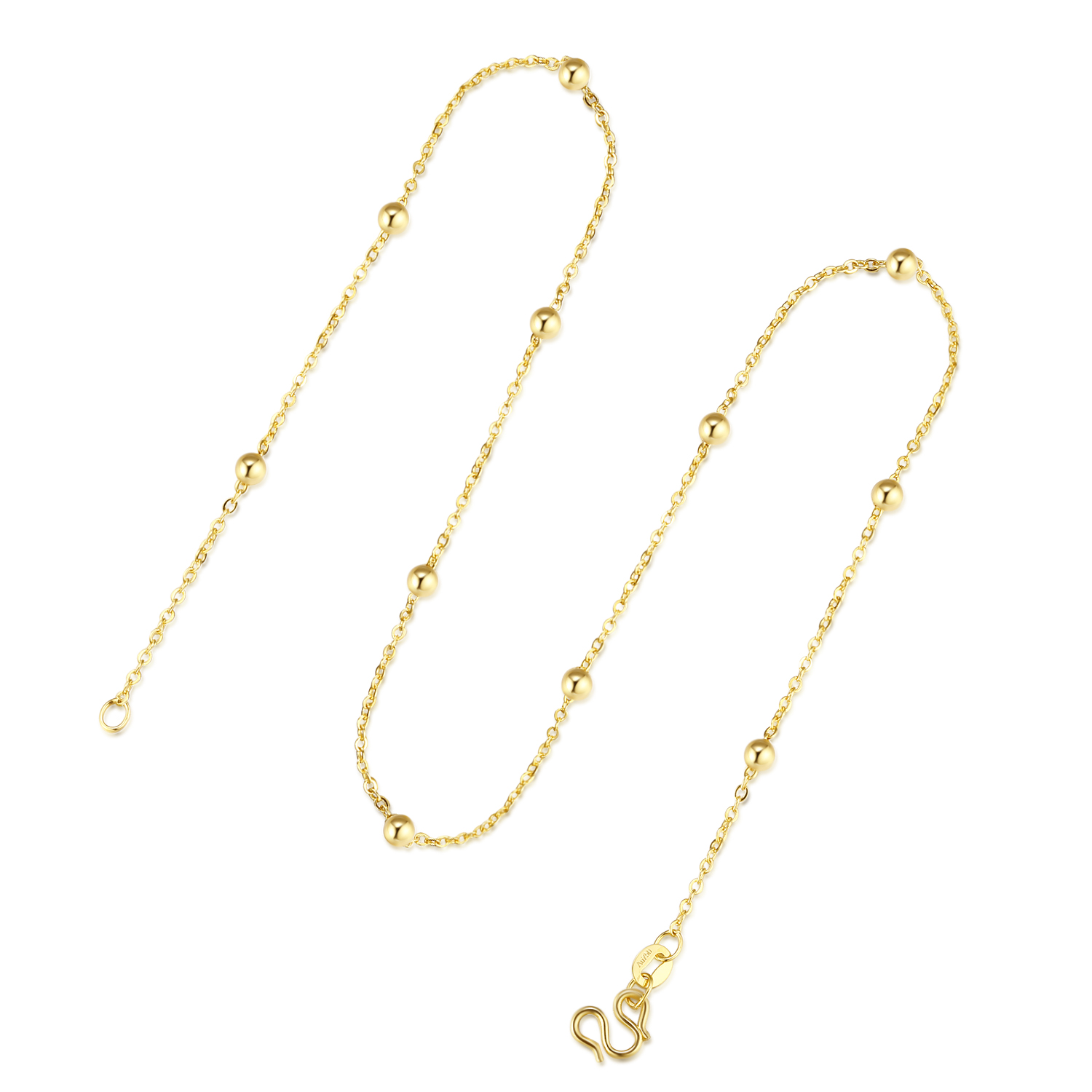 18k金女正品圆珠黄金项链o字间珠链玫瑰金项链锁骨链