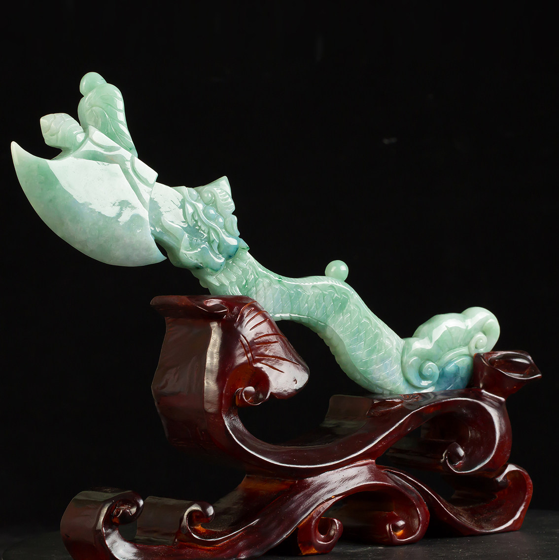 冰糯种满绿a货翡翠府上有龙摆件0.50千克