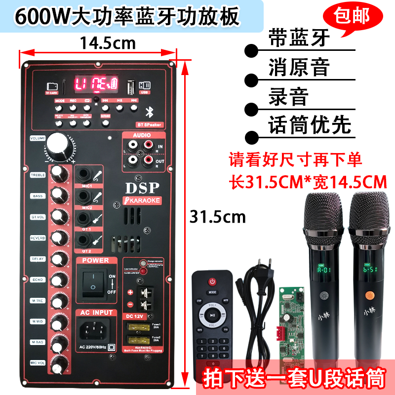 大功率功放板送U段无线话筒 广场舞户外音响改装主板带蓝牙消原音