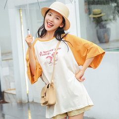 视频t恤女夏装2018新款潮韩版学生宽松百搭中长款五分袖上衣