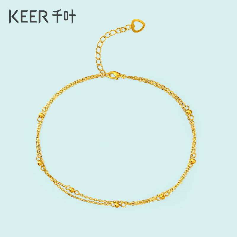 千叶珠宝5g小金珠手链双层设计黄金足金手链首饰品女简约通勤