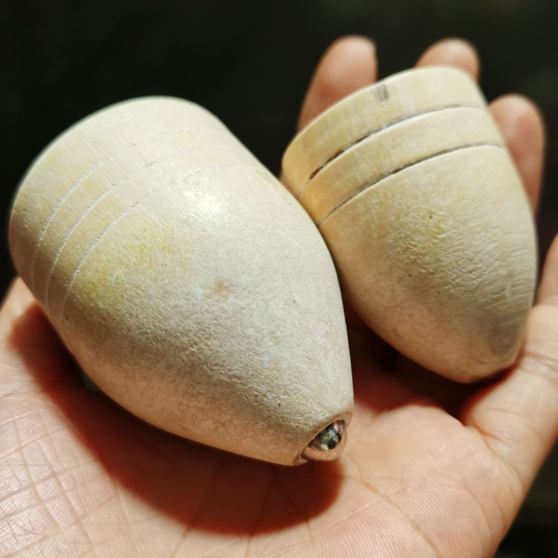 原木陀螺2只装迷你版 木头制地滚子地牛儿 经典怀旧传统玩具户外