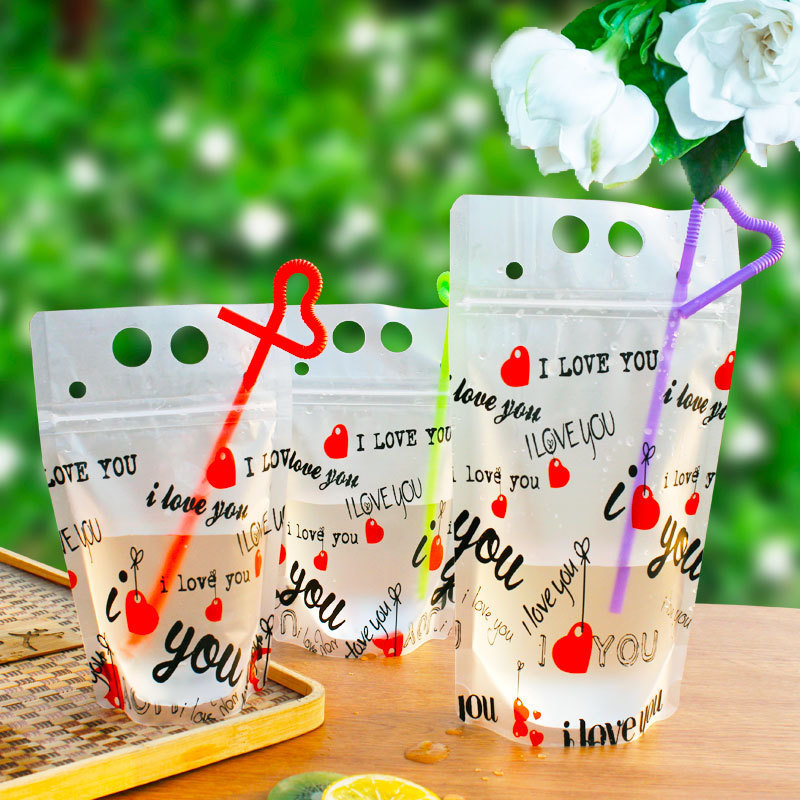一次性饮料袋子 多规格500ml果汁代奶茶袋创意自封手提塑料袋包邮