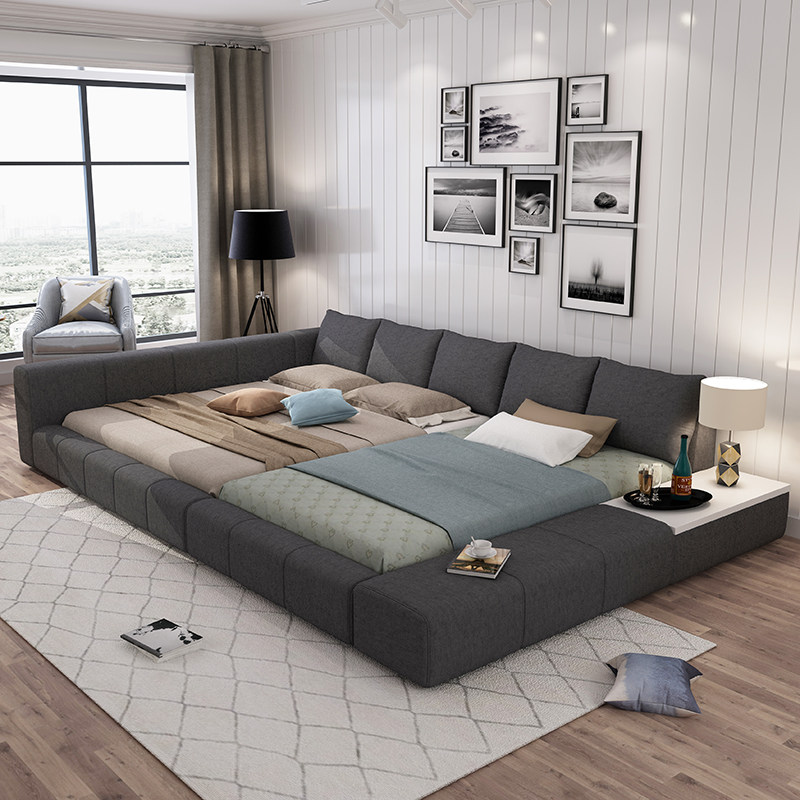 4米3米加宽床拼接现代简约布艺床主卧带护栏