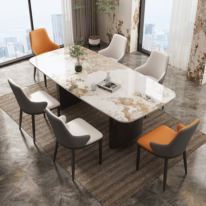 轻奢餐桌椅组合亮光岩板长方形西餐桌现代简约小户型餐台吃饭桌子