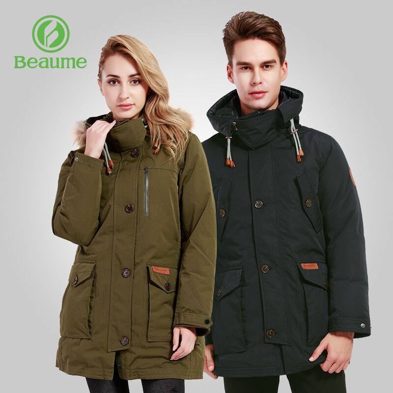 beaume宝美户外女款灰鸭绒中长款羽绒服大毛领连帽保暖羽绒外套_2折现