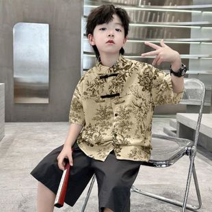 男童汉服套装新中式唐装儿童夏季薄款礼服中国风盘扣薄款两件套潮