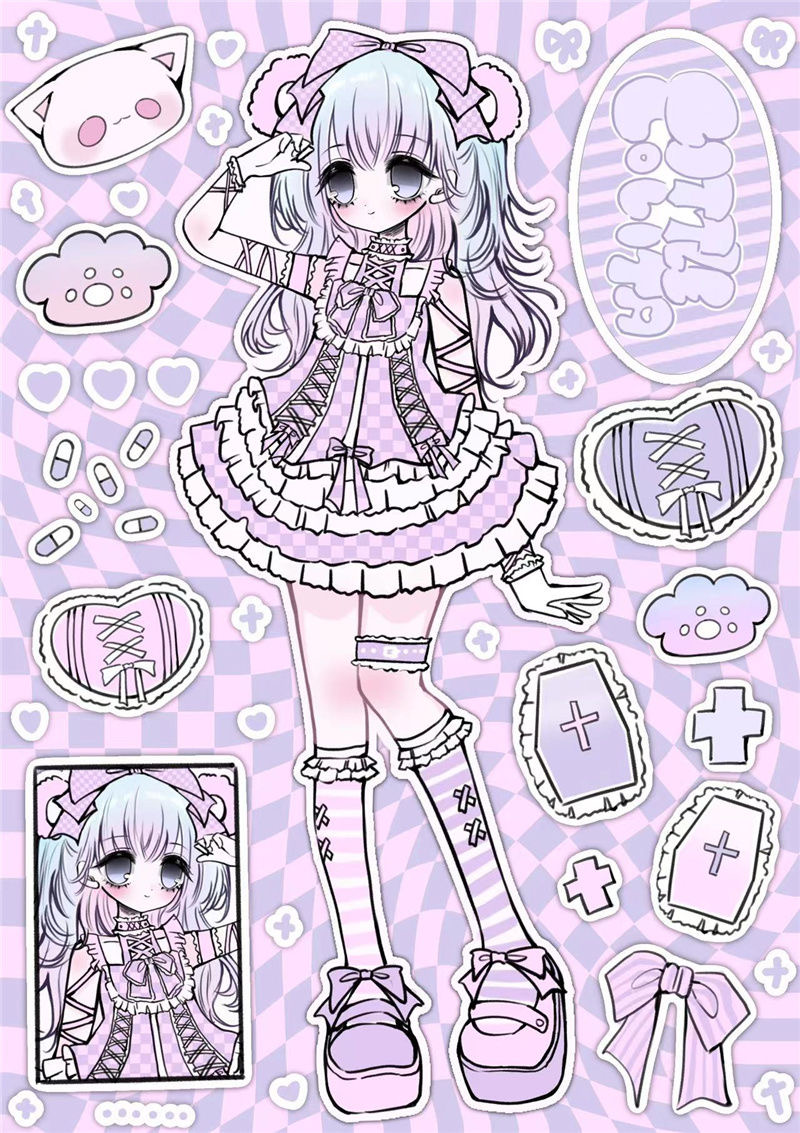 原创小兽星人物贴纸漫画少女甜亚风镭射可爱软萌天使咕卡手账素材