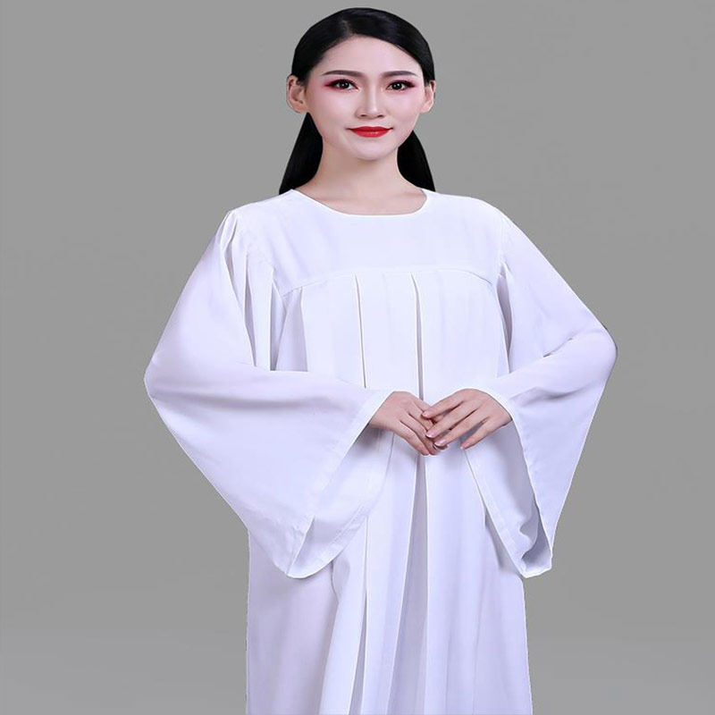 圣诞圣服白袍重磅纱诗班合唱演出服长礼服包邮长袖长袍有领子出售