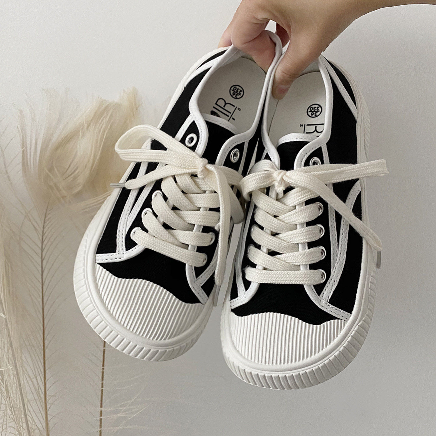 六月初品芒果头帆布鞋女低帮ulzzang原宿百搭ins潮小香风厚底板鞋