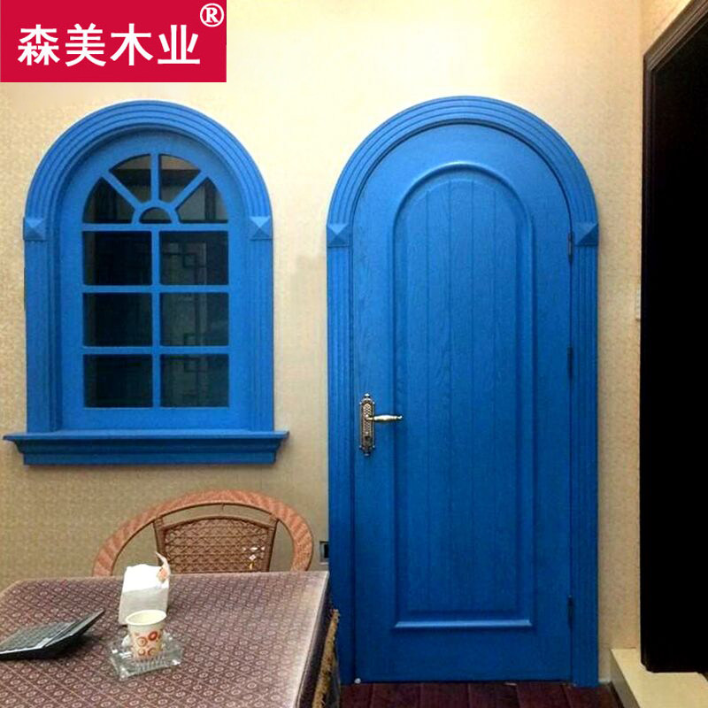 拱形门圆弧门仿古做旧美式木门罗马古典烤漆卧室门地中海弧形门套已售